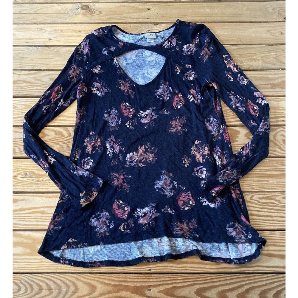 Daytrip Keyhole Floral Top Size XL Women’s Black